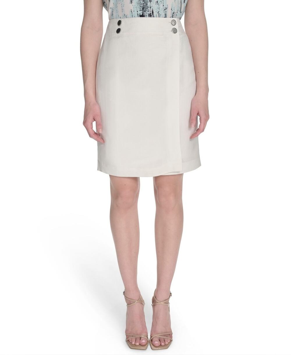 Calvin Klein Petite Faux-Wrap Pencil Skirt Cream Size 12P 3690